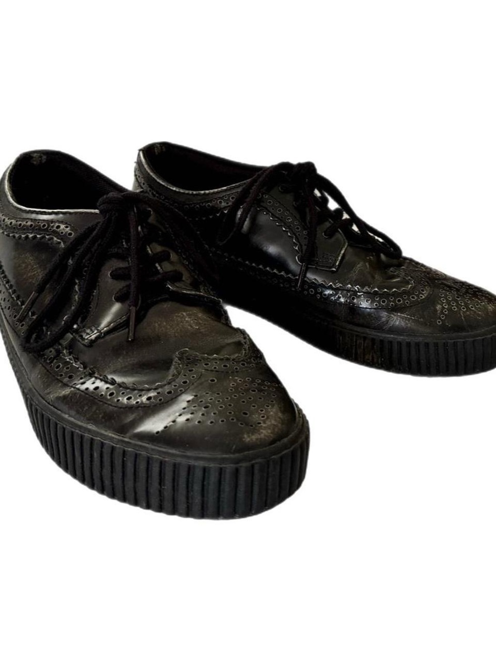 T.U.K Black Wingtip Platform Derby Shoes